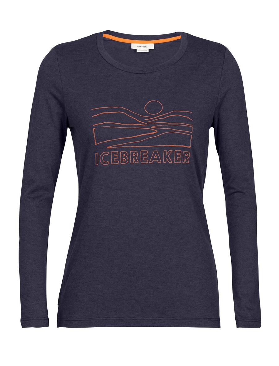 Women's Icebreaker Merino Central Classic T-Shirt Sunset Long Sleeve Midnight Navy | CA 1314WNBY